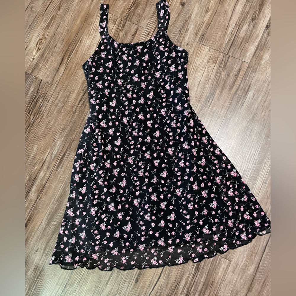 Girls Floral Black Dress